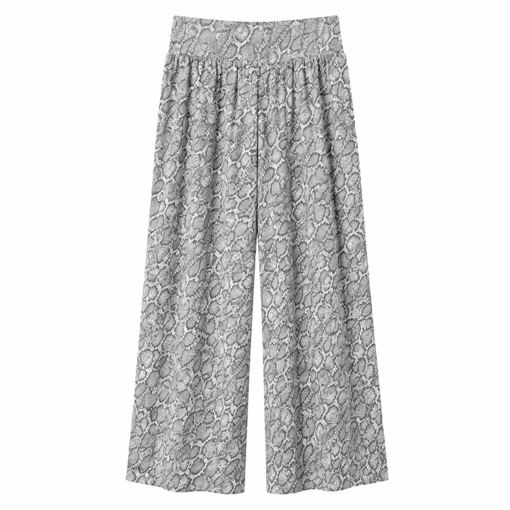 BAR III Snake Print Crinkle Gauze Wide-Leg Pant Sz 2X Gray White Elastic Waist